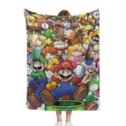Super Mario Cartoon Sherpa Flannel Blanket Throw for Kids Soft Warm Cozy Plush Blanket for Couch Bed Sofa 50x60 Inch
